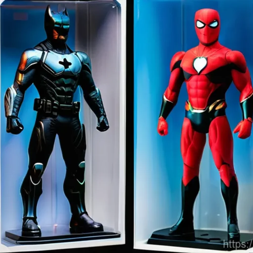 피규어 구매 시 주의사항 - **Prompt:** A photorealistic side-by-side comparison of two collectible action figures or statues, b...