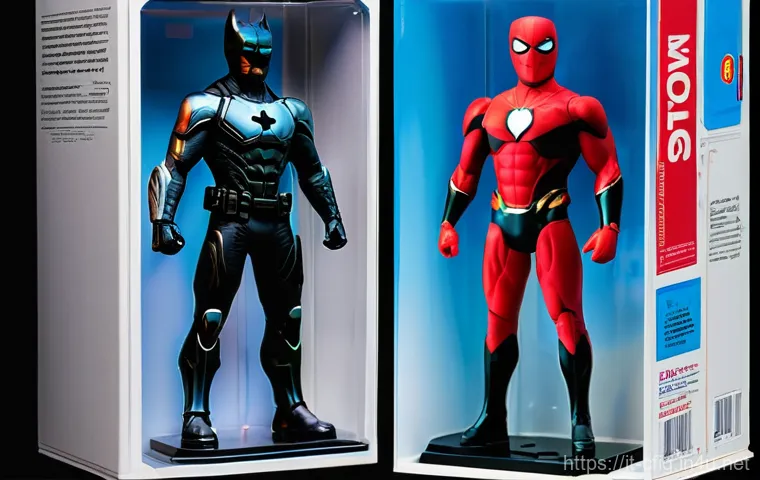 피규어 구매 시 주의사항 - **Prompt:** A photorealistic side-by-side comparison of two collectible action figures or statues, b...