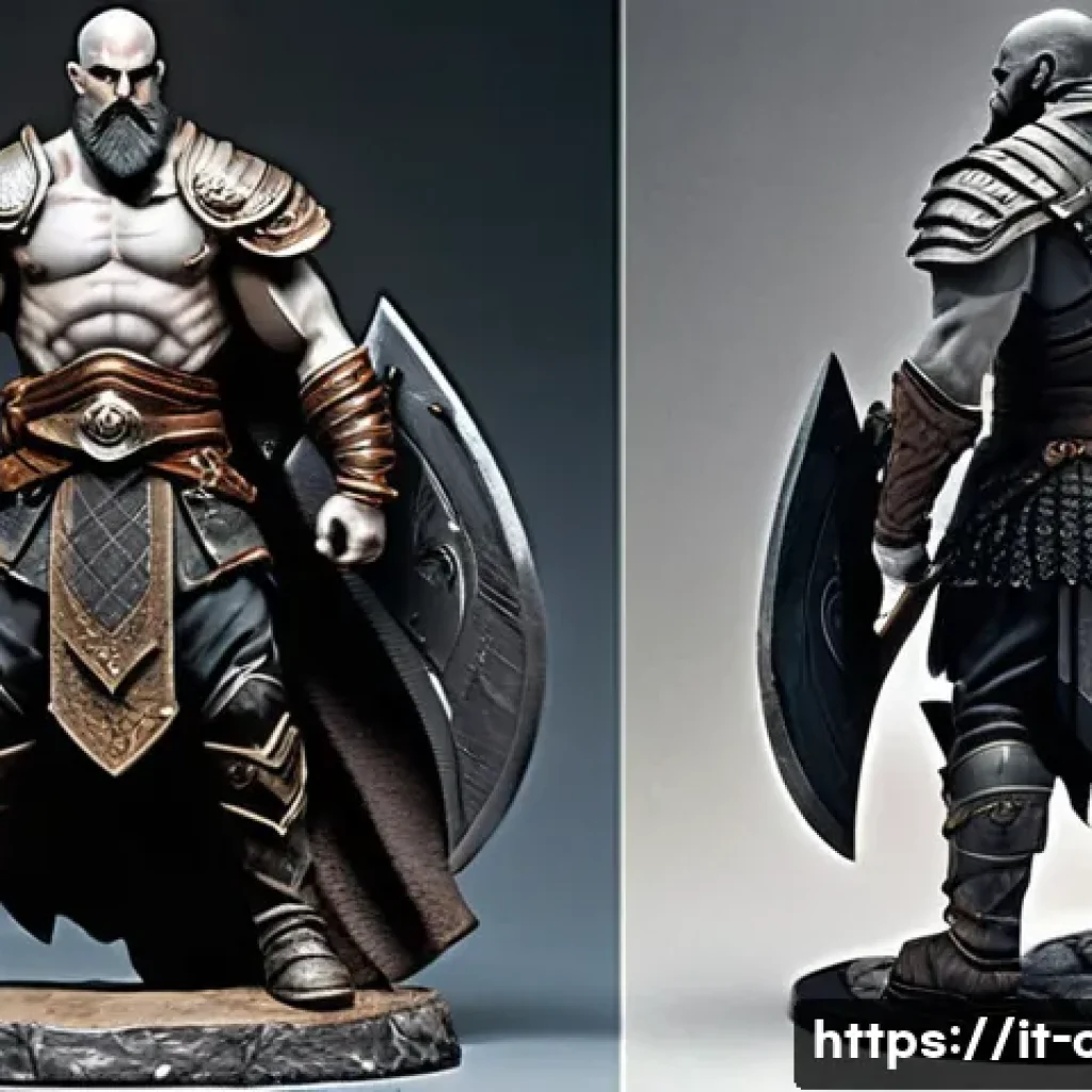 게임 캐릭터 피규어 추천 - **Prompt 1: Epic Fantasy Warrior Resin Statue**
A hyper-realistic, highly detailed resin statue ...