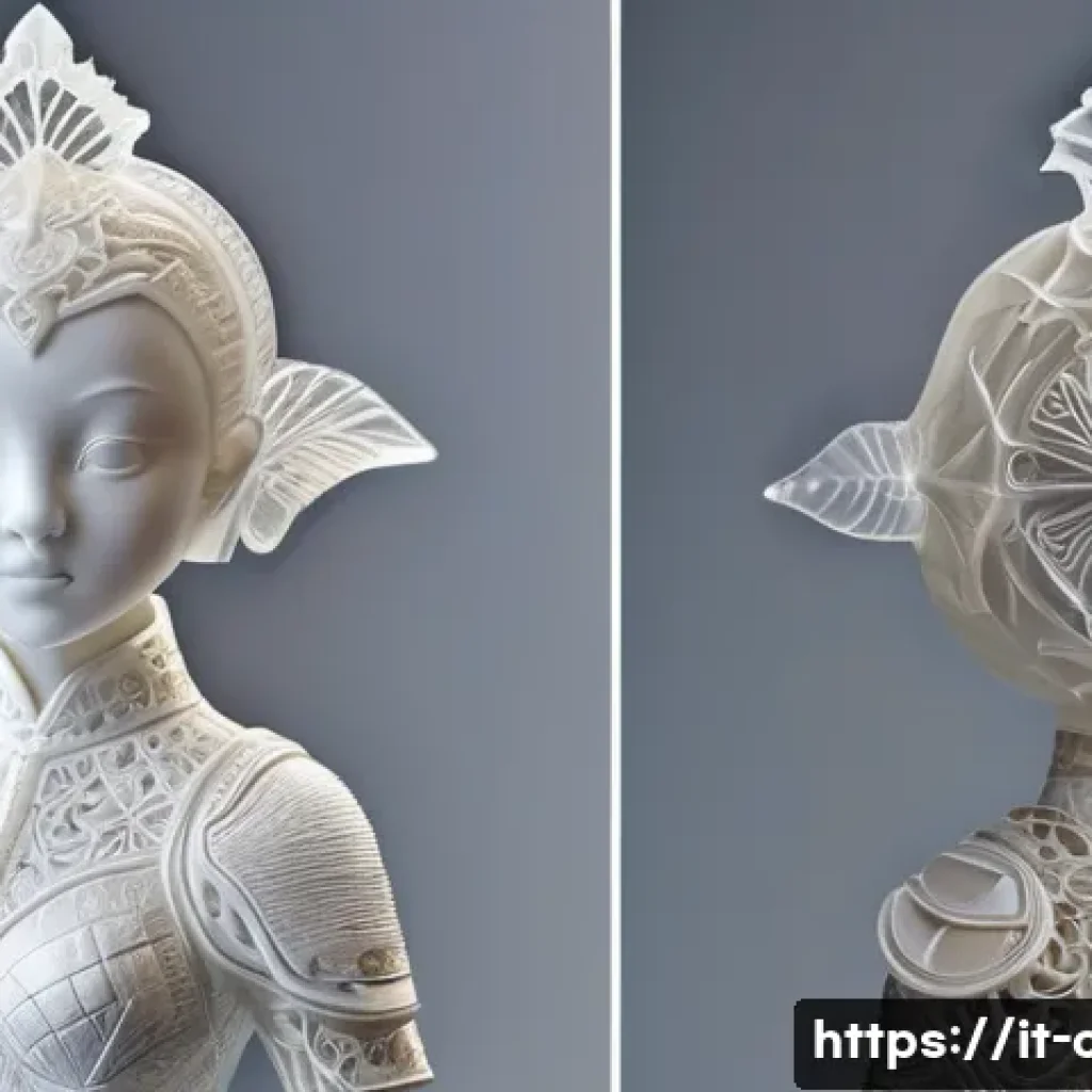 3D 프린팅으로 만드는 피규어 - A highly detailed 3D printed figurine made from translucent photopolymer resin, showcasing intricate...