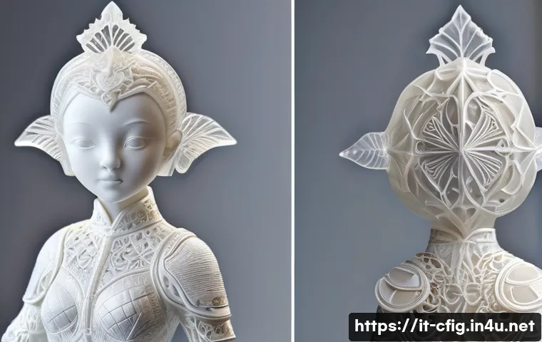 3D 프린팅으로 만드는 피규어 - A highly detailed 3D printed figurine made from translucent photopolymer resin, showcasing intricate...