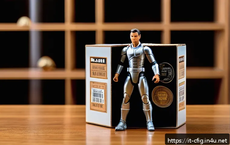 중고 피규어 거래 안전 가이드 - A close-up scene of a high-quality authentic action figure in its original Italian packaging, featur...