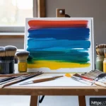 Home 19 피규어 도색 도구 선택 팁 - A detailed artist’s workspace focused on figure painting, featuring a variety of synthetic sable bru...
