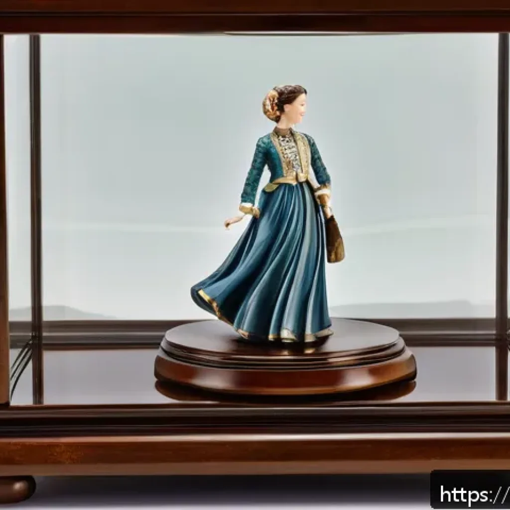 PVC 피규어와 레진 피규어의 차이 - A highly detailed resin collectible figure displayed on a sturdy wooden base in a well-lit glass sho...